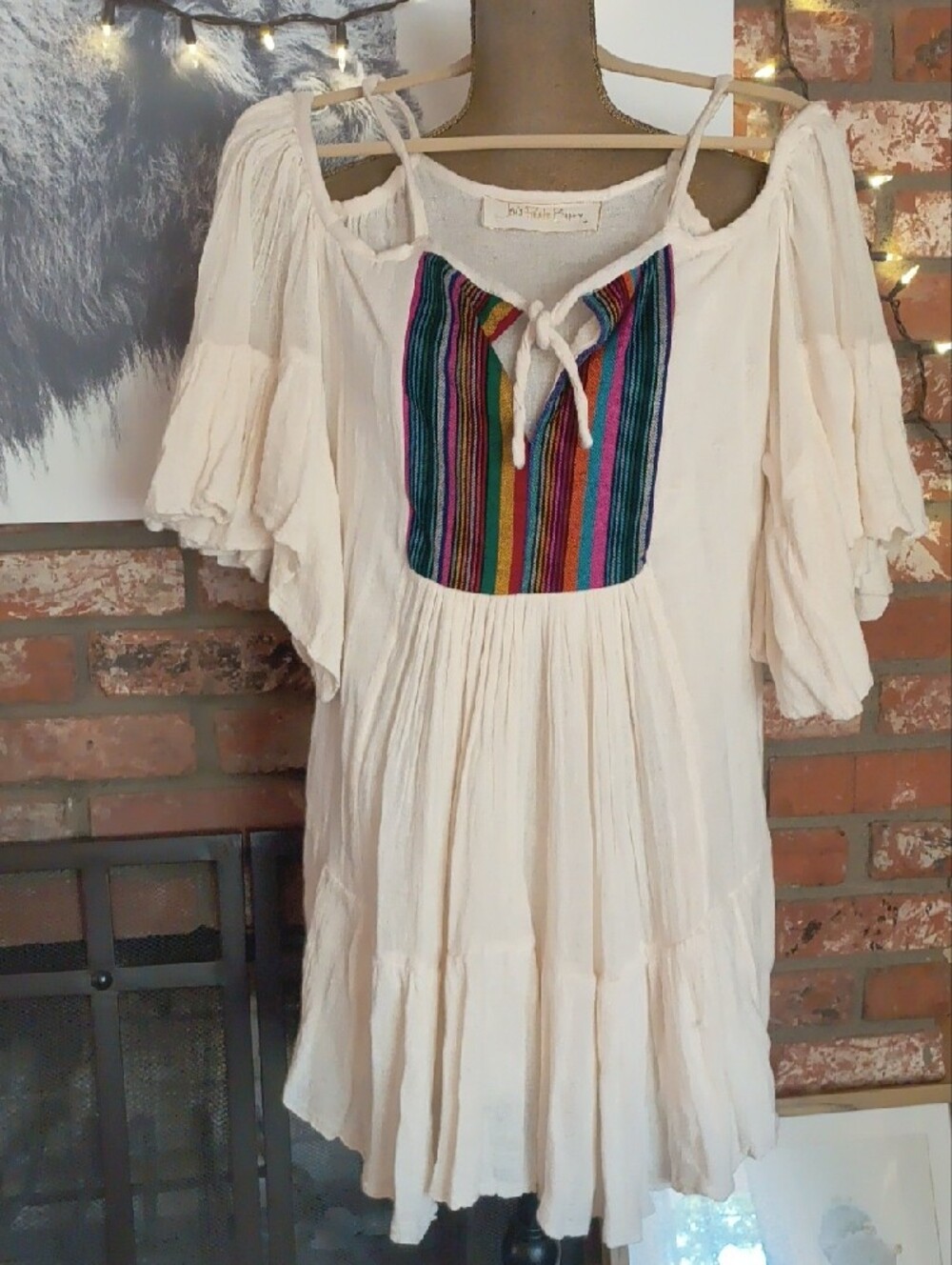 Jen's Pirate Booty Cream Mini Dress with Multicolor Embroidered Yoke